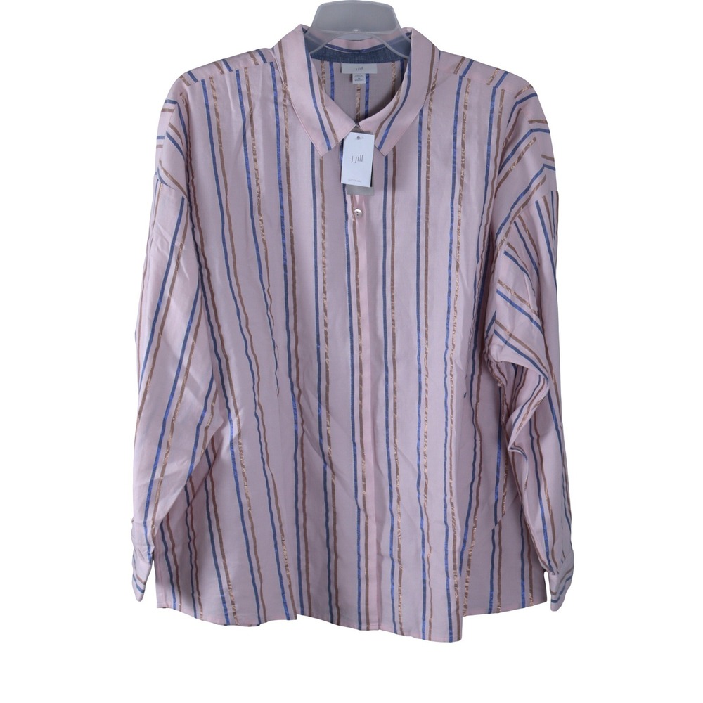 J Jill Striped Button Down Shirt Blush Chic Long Sleeve Women 2X Business Casual